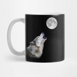 Wolf howling at moon artwork Mug